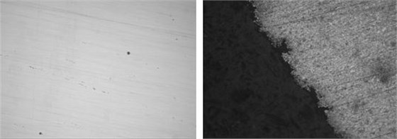 圖16-46 非金屬夾雜物 100× 圖16-47 拉絲線材表面裂紋及凹坑 100×