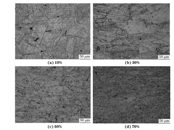 圖４ 在９８０ ℃、應(yīng)變速率為０．０１０s－１下壓縮至不同應(yīng)變量后GH４１６９合金的顯微組織