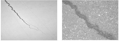 螺母淬火裂紋未腐蝕， 螺母淬火裂紋局部放大 500×